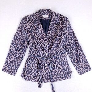 Isabella Women's 22W Leopard Print Belted Blazer Jacket Navy Mauve